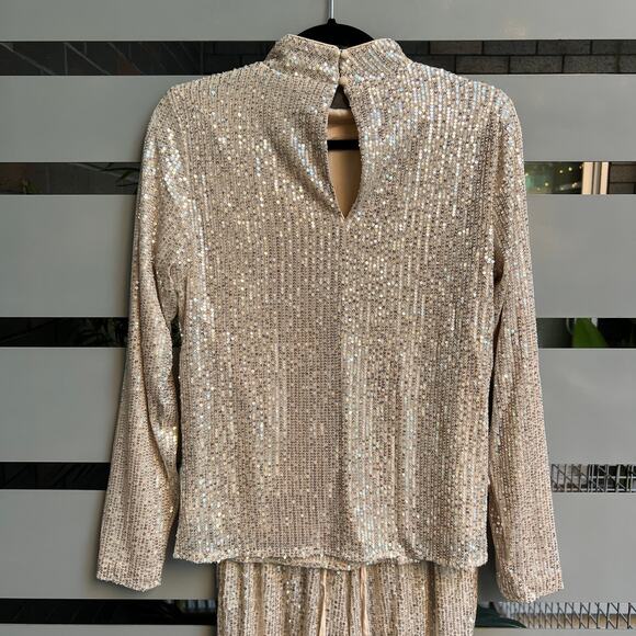 NWT Sugarlips Champagne Sequin Blouse Size S - Picture 3 of 6